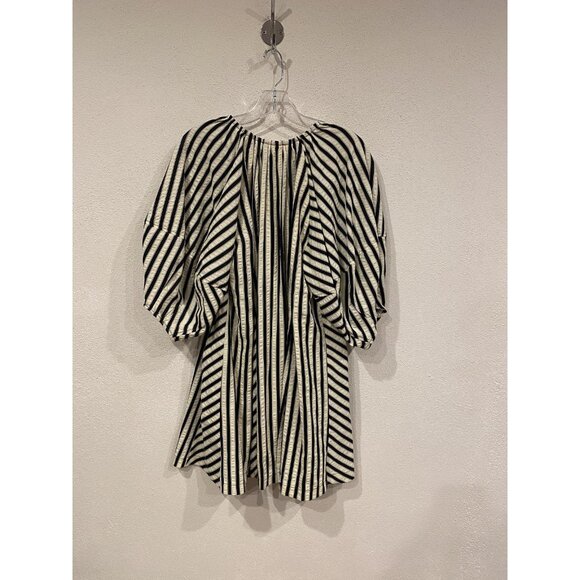 Entro Dress Womens Small Black White Stripe Puff Sleeve Swing Trapeze Mini - Picture 4 of 4